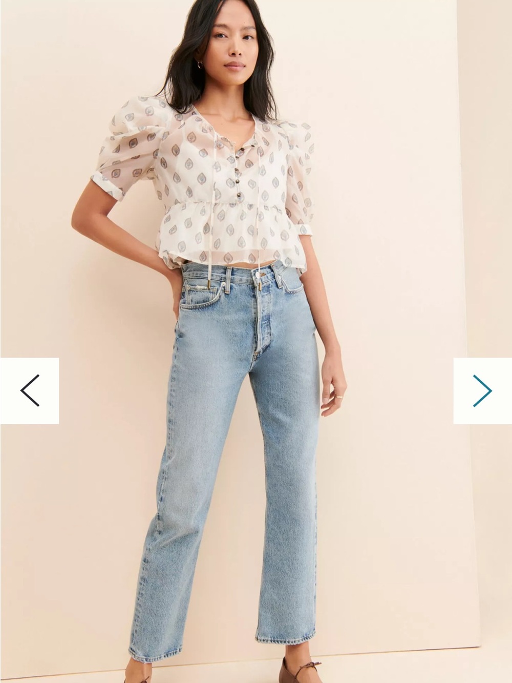 Anthropologie Sheer Ivory Blouse with Metallic Teardrop Print - Picture 4 of 7